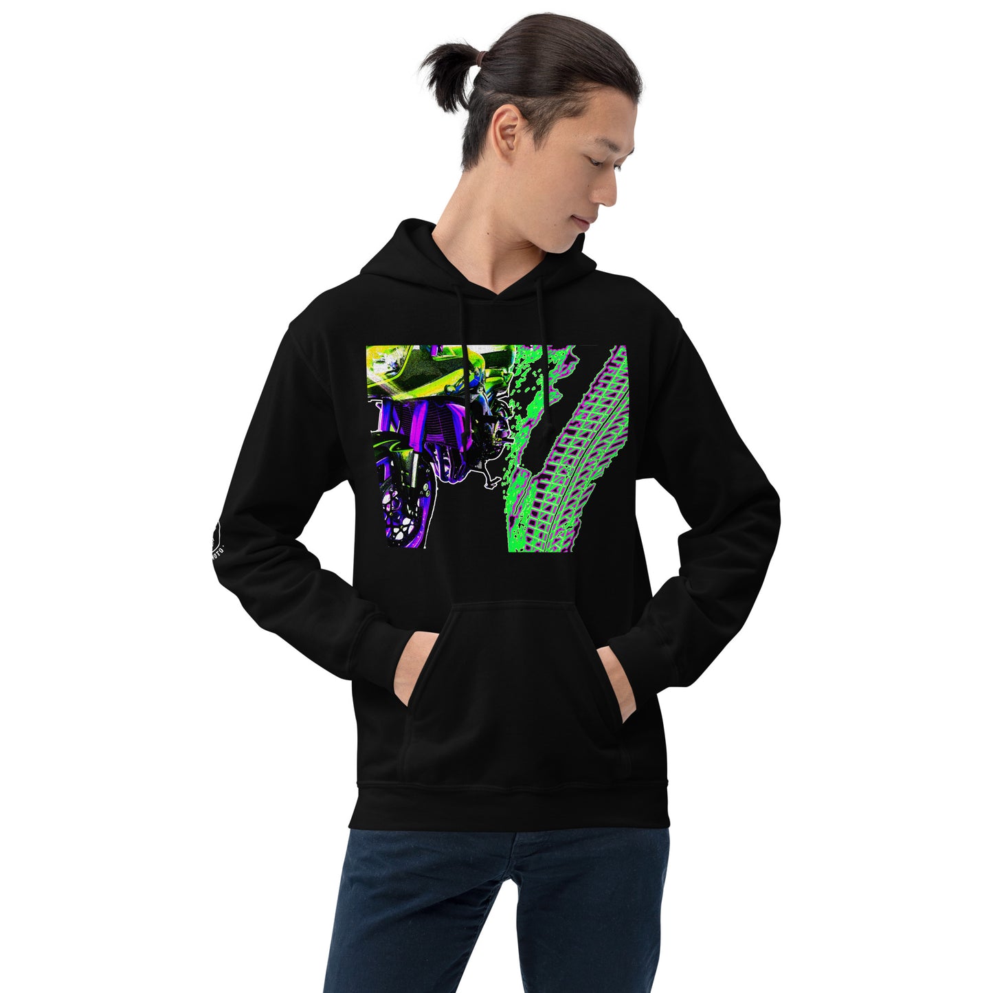 Neon Retro Look Motorcycle Design Mens Hoodie