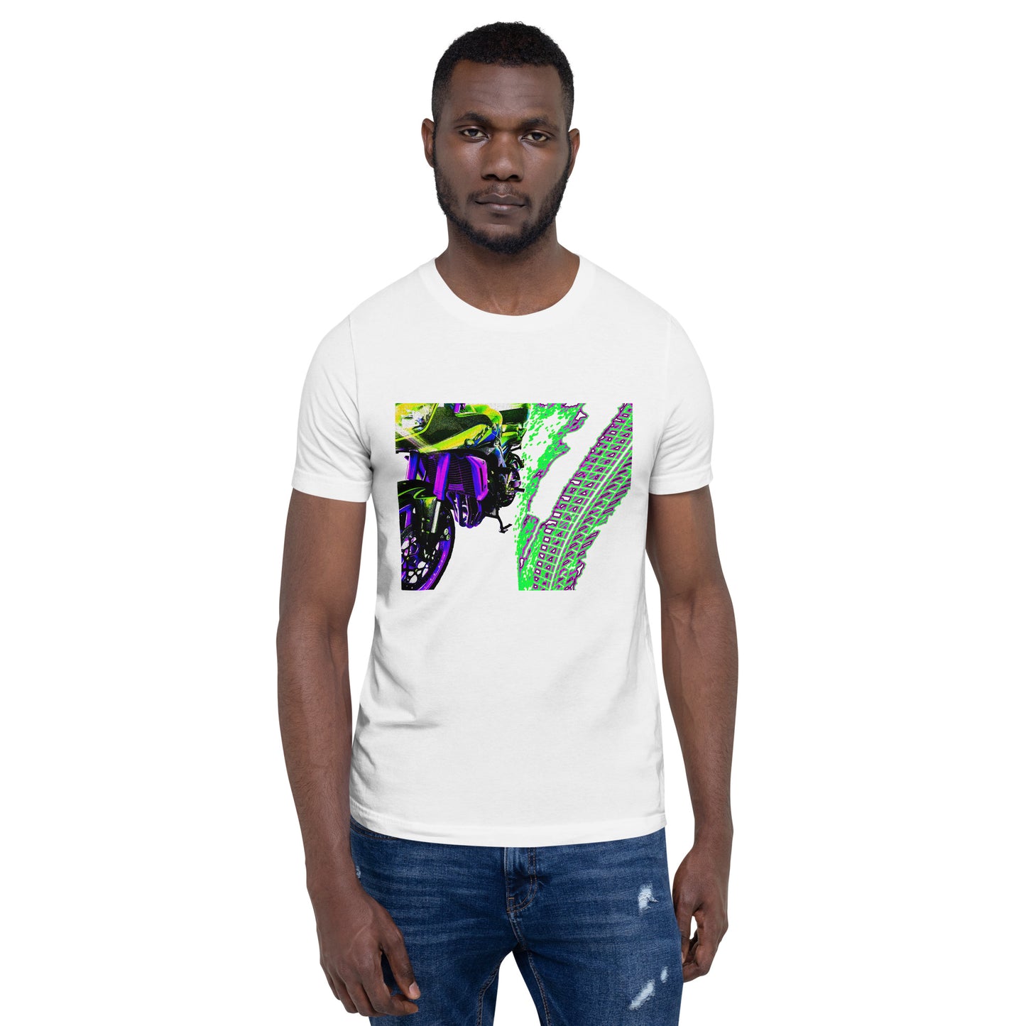 Neon Retro Look Motorcycle Design T-Shirt Mens Womens Unisex